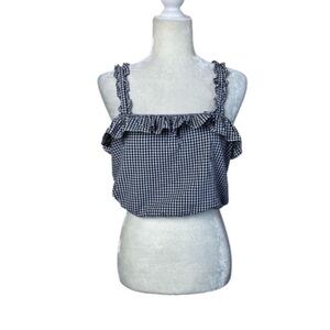 American Eagle Outfitters Black & White Gingham Check Ruffle Trim Crop Top Small